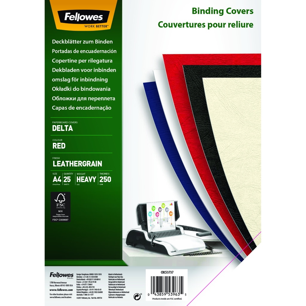 Fellowes FSC® Certified Leathergrain Covers - Red A4