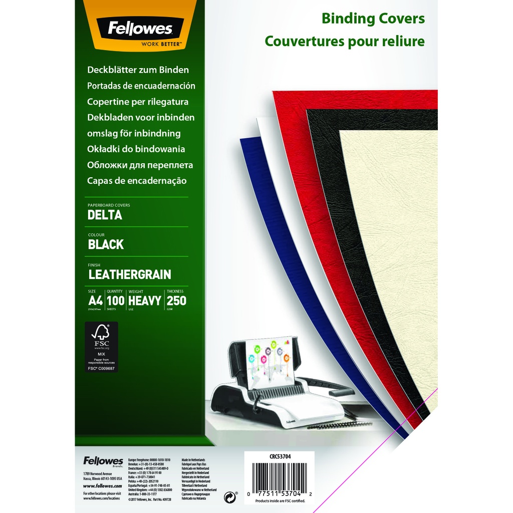 Fellowes leathergrain covers black A4
