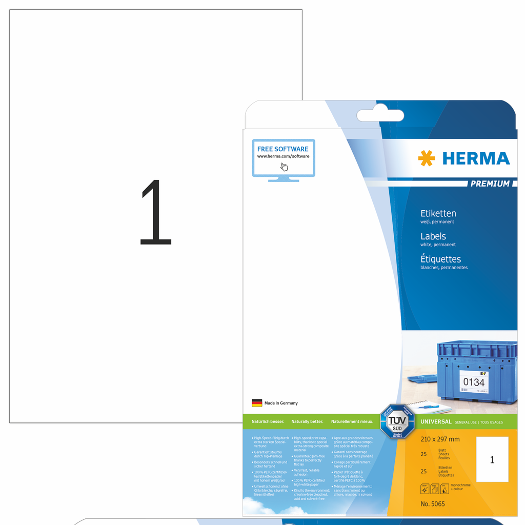 HERMA PREMIUM A4 Multi-purpose labels 210 x 297 mm paper matt 25 pcs