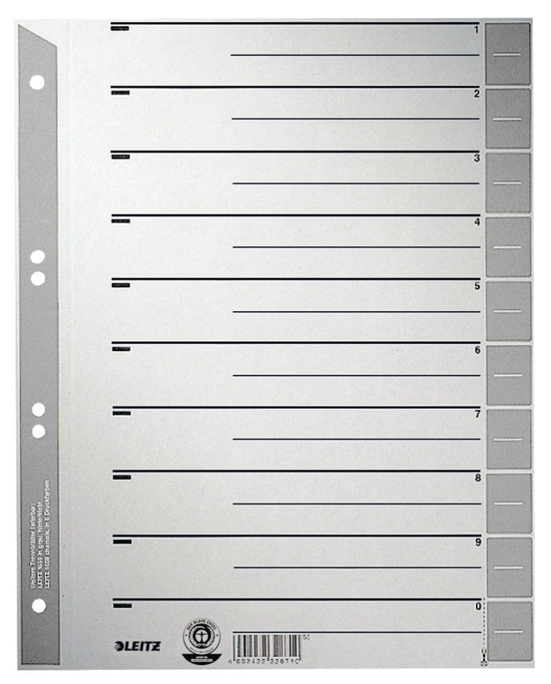 Intercalaires en carton gris 2/4 anneaux A4