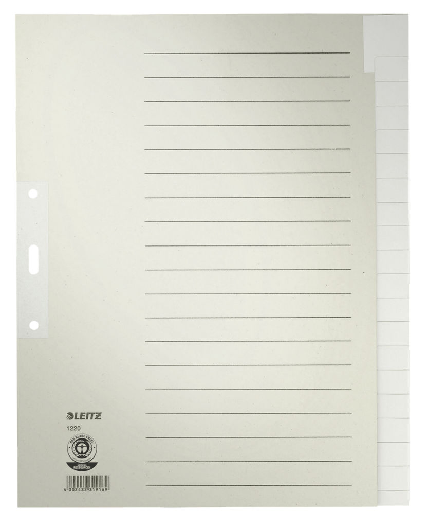 Leitz intercalaires papier gris A4 20 onglets sans inscription