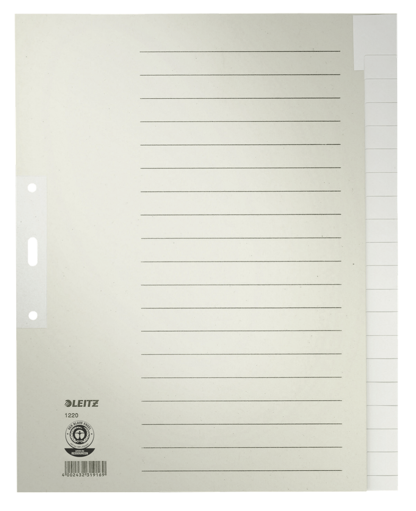 Leitz tabblad papier grijs A4 20 blanco tabs