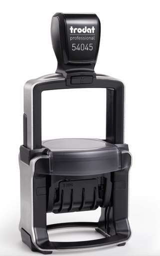 54045 trodat® Professional™ 4.0 English date and text stamp, ink pad black (date centered), imprint possible in Ø 45 mm, 45x30 mm or 40x30 mm (3 + 3 lines)