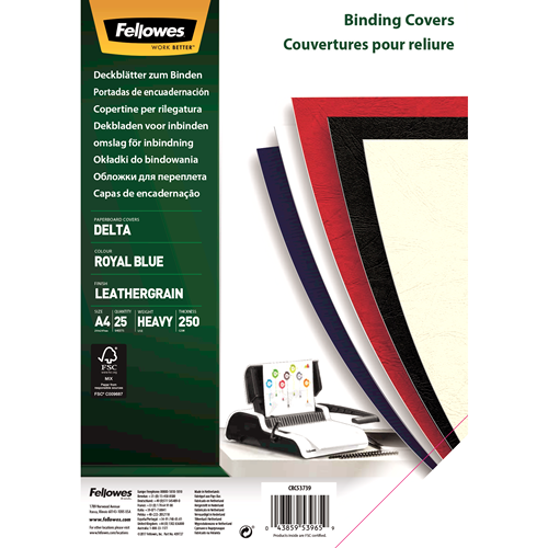 Fellowes Couvertures Delta Grain Cuir Certifiées FSC®-Bleu Royal A4
