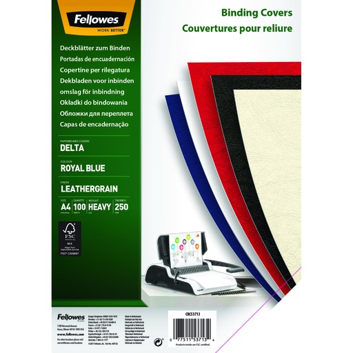 Fellowes couvertures grain cuir bleu royal A4