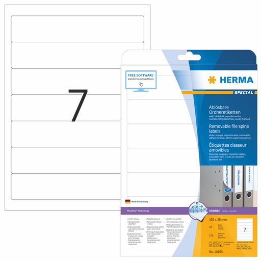 HERMA SPECIAL A4 Étiquettes classeurs 192 x 38mm blanches papier mat opaques 175 pcs