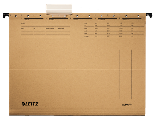 Dossier suspendu A4 brun nature Leitz Alpha côtés ouverts