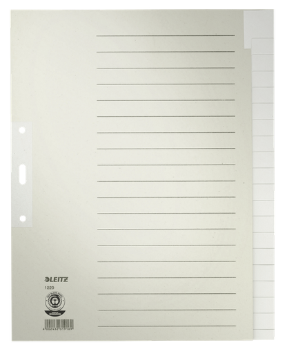 Leitz intercalaires papier gris A4 20 onglets sans inscription